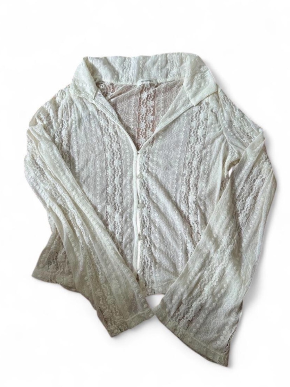 Sheer Lace Button-Up Cardigan - Ivory